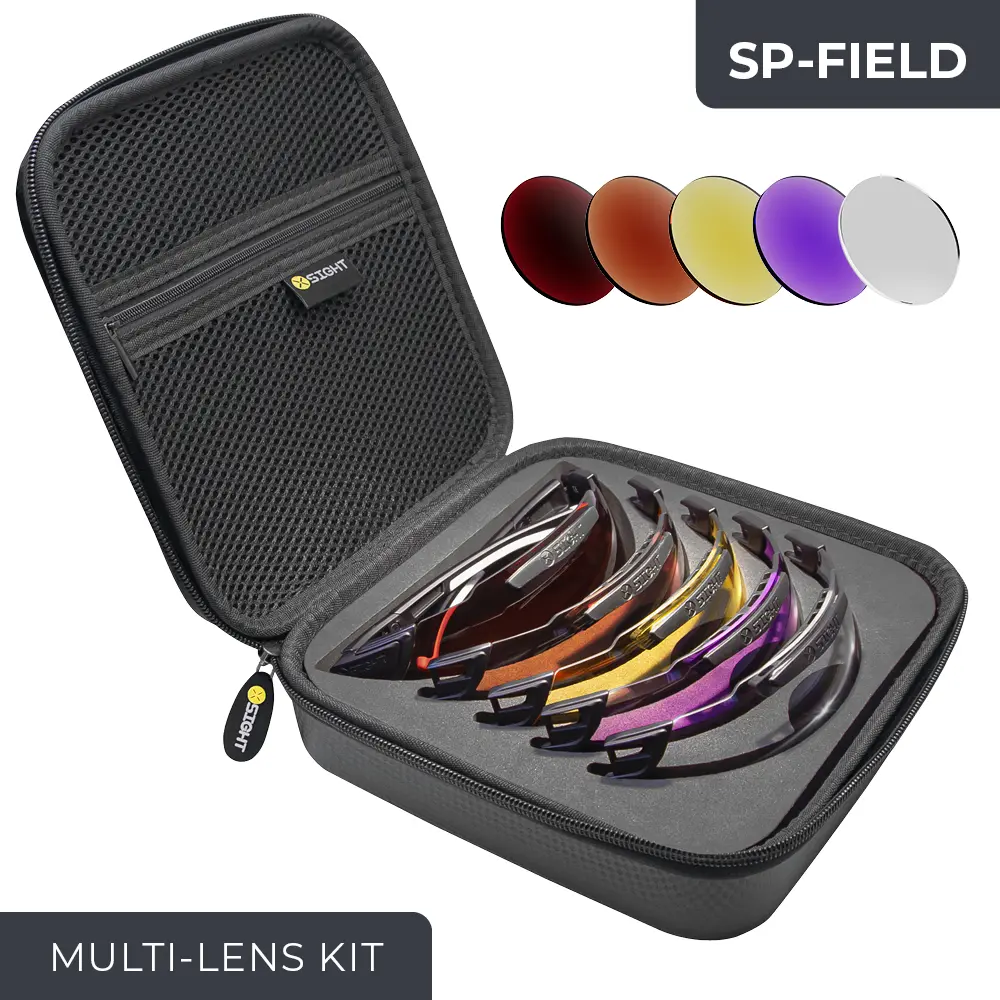 The SP Field multi lens kit by X Sight Sport is the ultimate companion for shooters seeking versatility and performance. This kit includes five lens colours: HD Brown, Light Brown, Light Yellow, Light Purple, and Clear. Designed for various shooting disciplines such as clay shooting, hunting, and game shooting, the SP Field kit offers a balanced range of lens options to adapt to changing light conditions and backgrounds. From enhancing target visibility to providing optimal light management, this kit ensures an enhanced shooting experience for every shooter. The compact and convenient design makes it easy to carry and switch between lenses as needed.