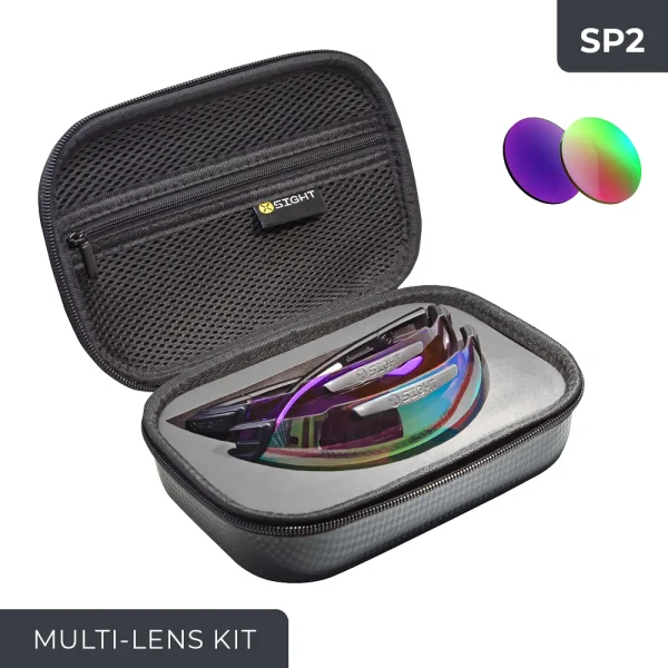 The SP2 multi lens kit by X Sight Sport offers a versatile selection of lenses for enhanced shooting performance. This kit includes two lens colours: Rose Diamond and Deep Purple. The Rose Diamond lens provides a vibrant and stylish option, while the Deep Purple lens enhances contrast and target visibility. Designed for the 2RX model of glasses, the SP2 kit allows shooters to adapt to different lighting conditions and shooting disciplines. With its compact size, this kit is convenient to carry and provides essential lens options for optimal shooting experiences.